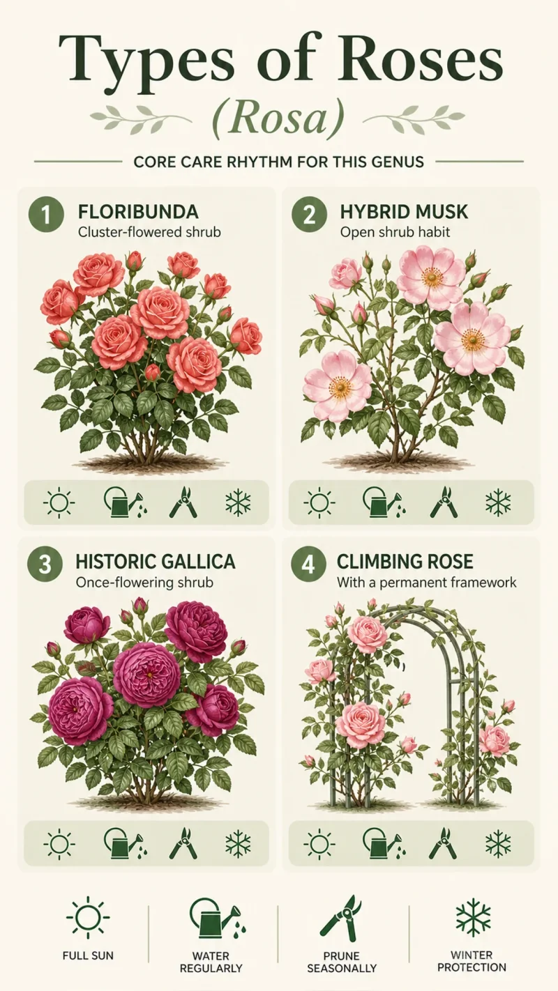 Types of Roses care summary diagram