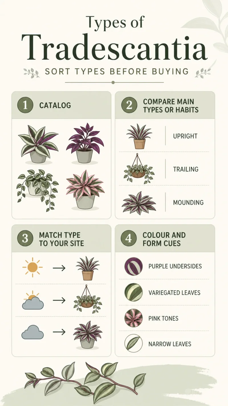Types of Tradescantia care summary diagram