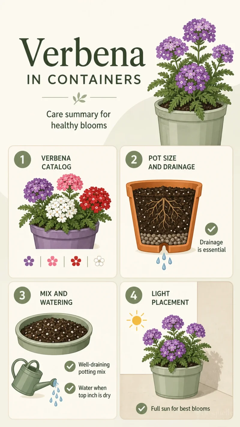 Verbena In Containers care summary diagram