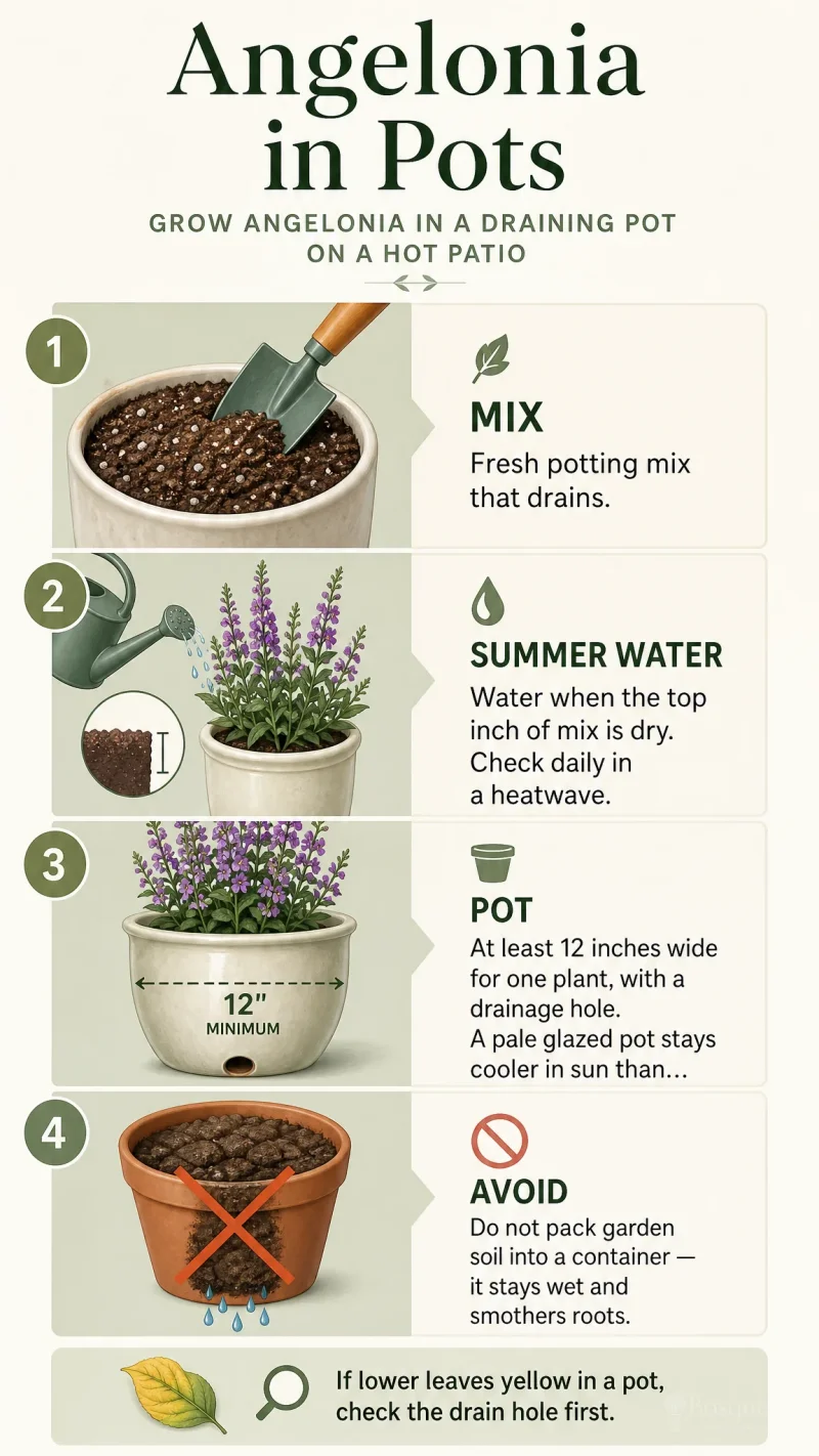 Angelonia in Pots care summary diagram