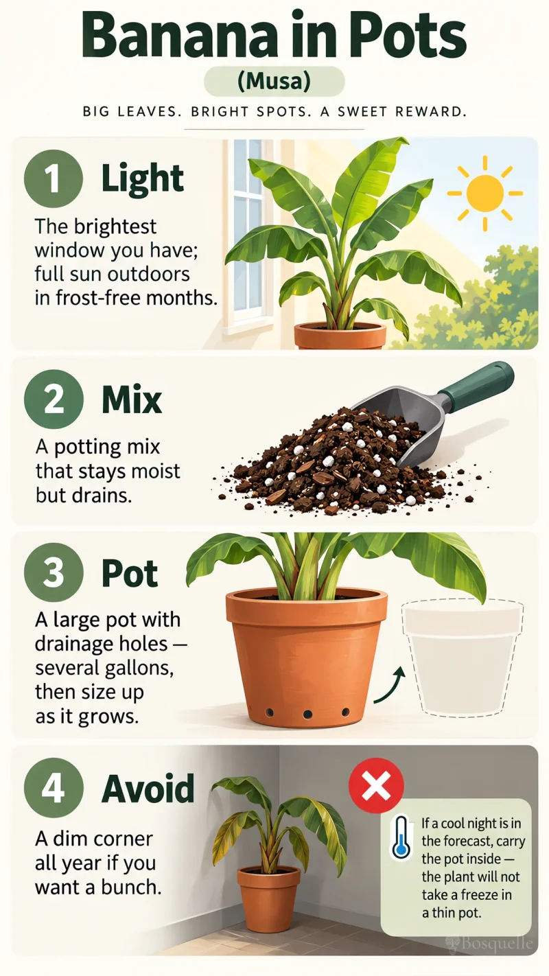 Banana in Pots care summary diagram