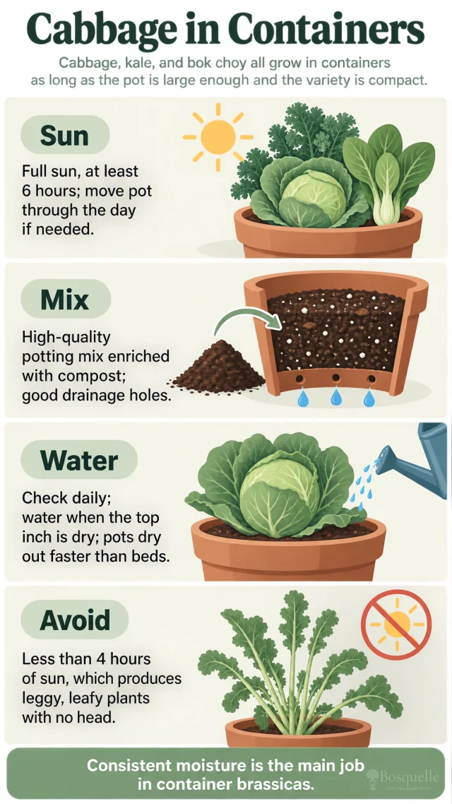 Cabbage in Containers care summary diagram
