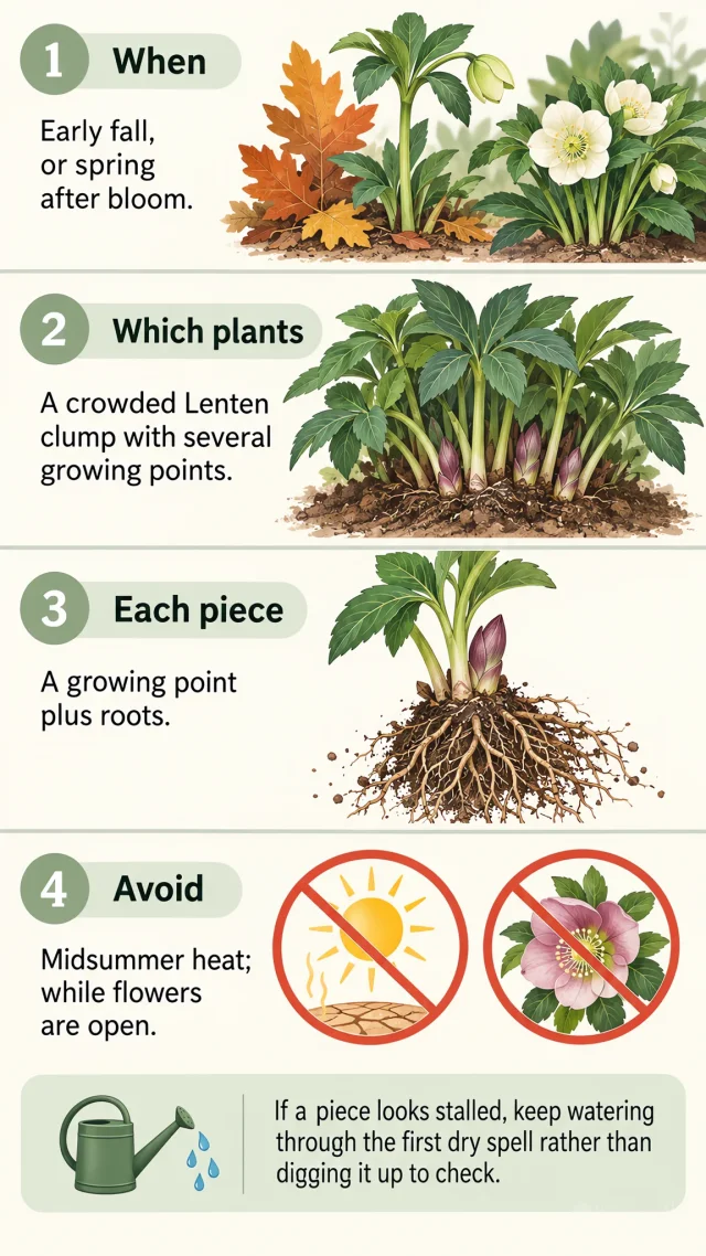 Dividing Hellebores care summary diagram
