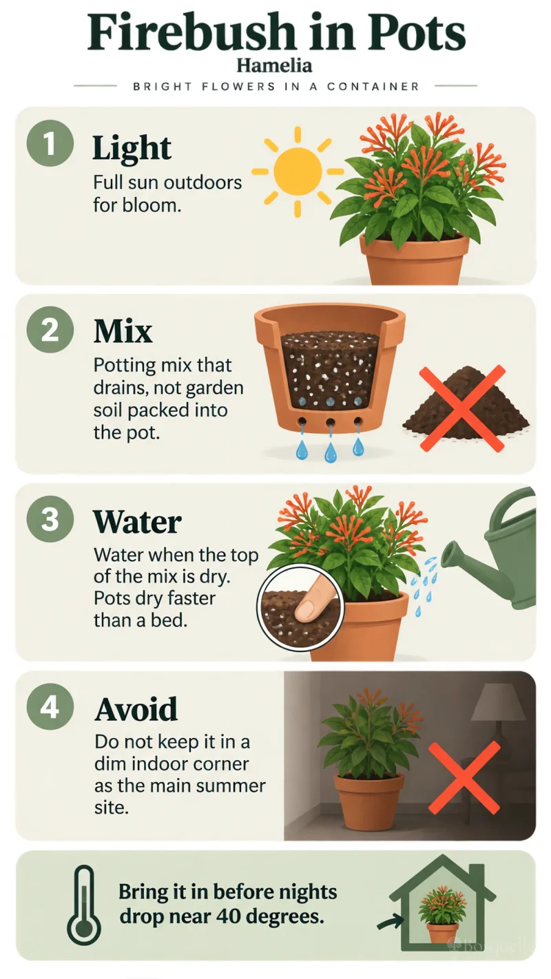 Firebush in Pots care summary diagram