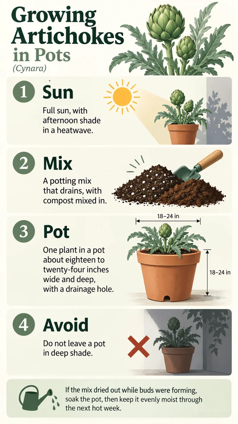 Growing Artichokes in Pots care summary diagram