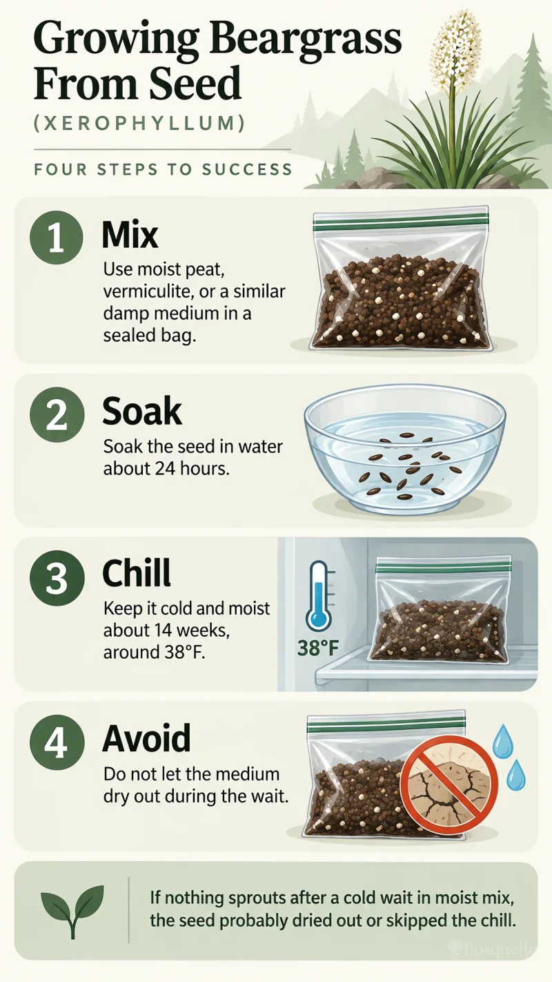 Growing Beargrass From Seed care summary diagram