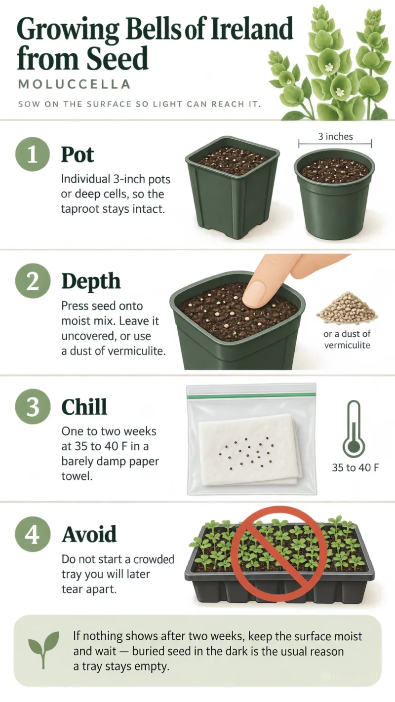 Growing Bells of Ireland from Seed care summary diagram