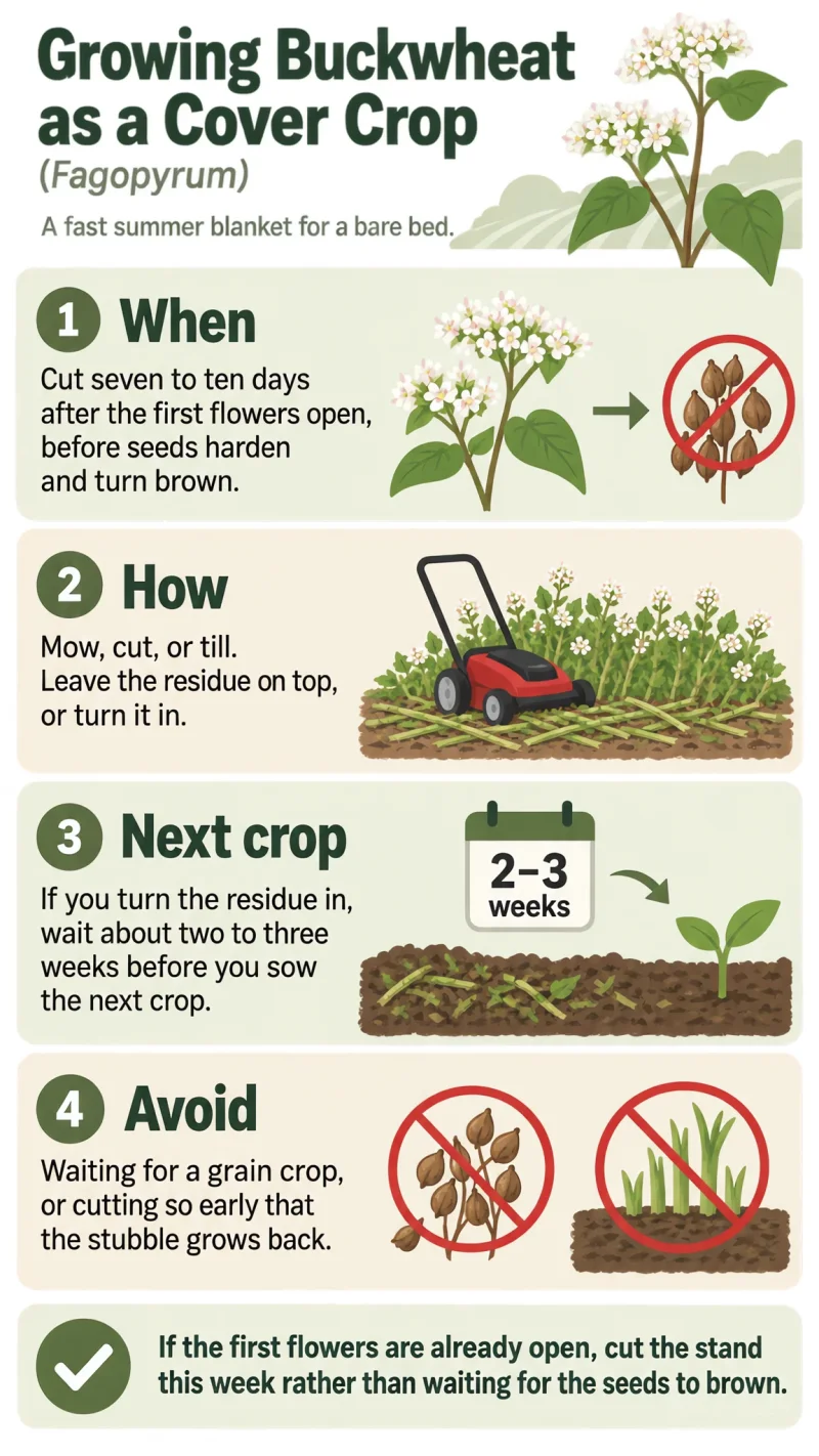 Growing Buckwheat as a Cover Crop care summary diagram