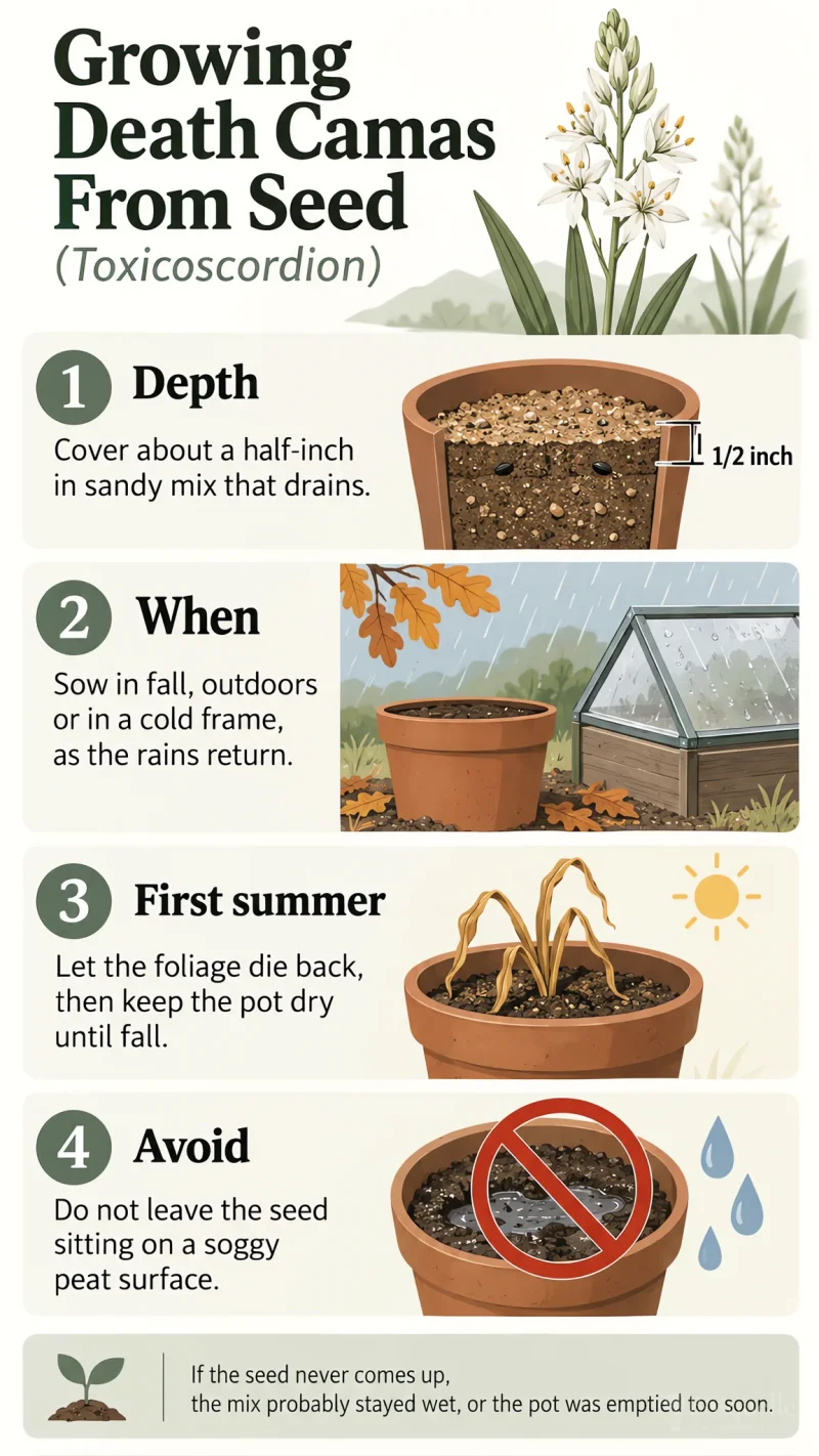 Growing Death Camas From Seed care summary diagram