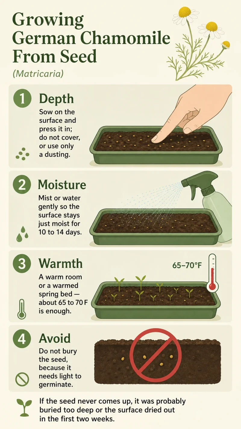 Growing German Chamomile From Seed care summary diagram