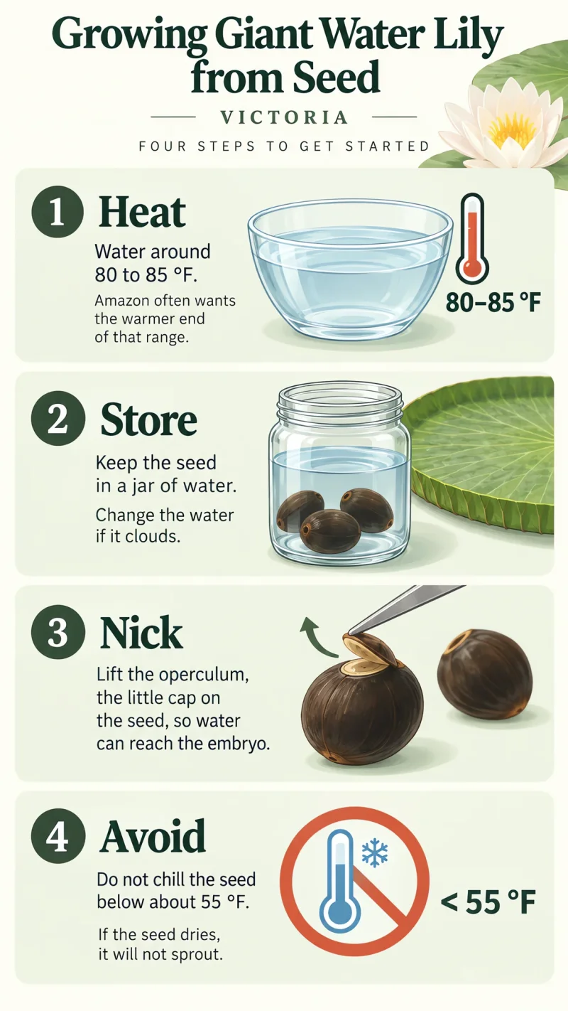 Growing Giant Water Lily from Seed care summary diagram