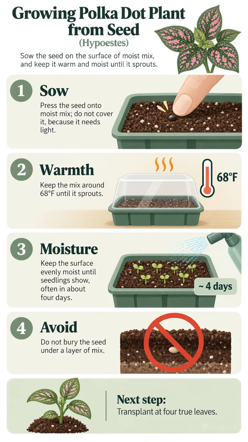 Growing Polka Dot Plant from Seed care summary diagram