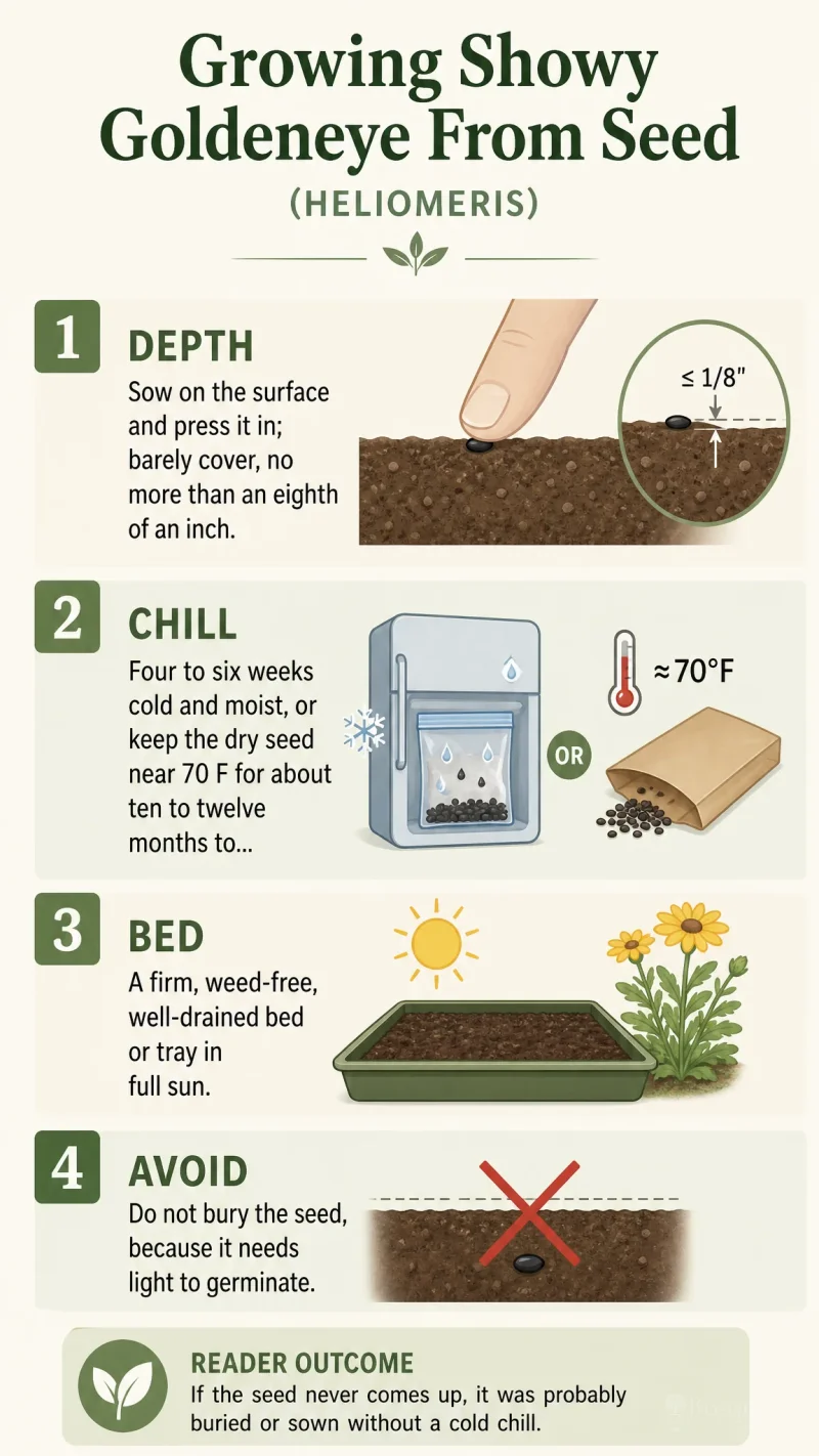 Growing Showy Goldeneye From Seed care summary diagram