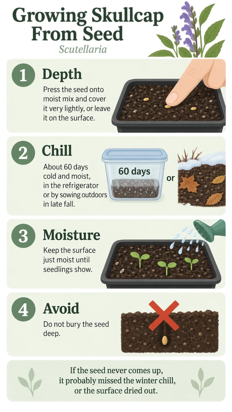 Growing Skullcap From Seed care summary diagram