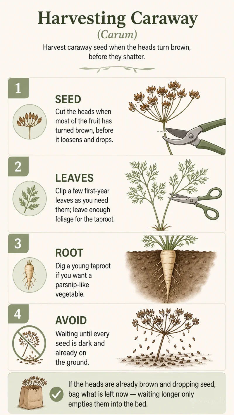 Harvesting Caraway care summary diagram