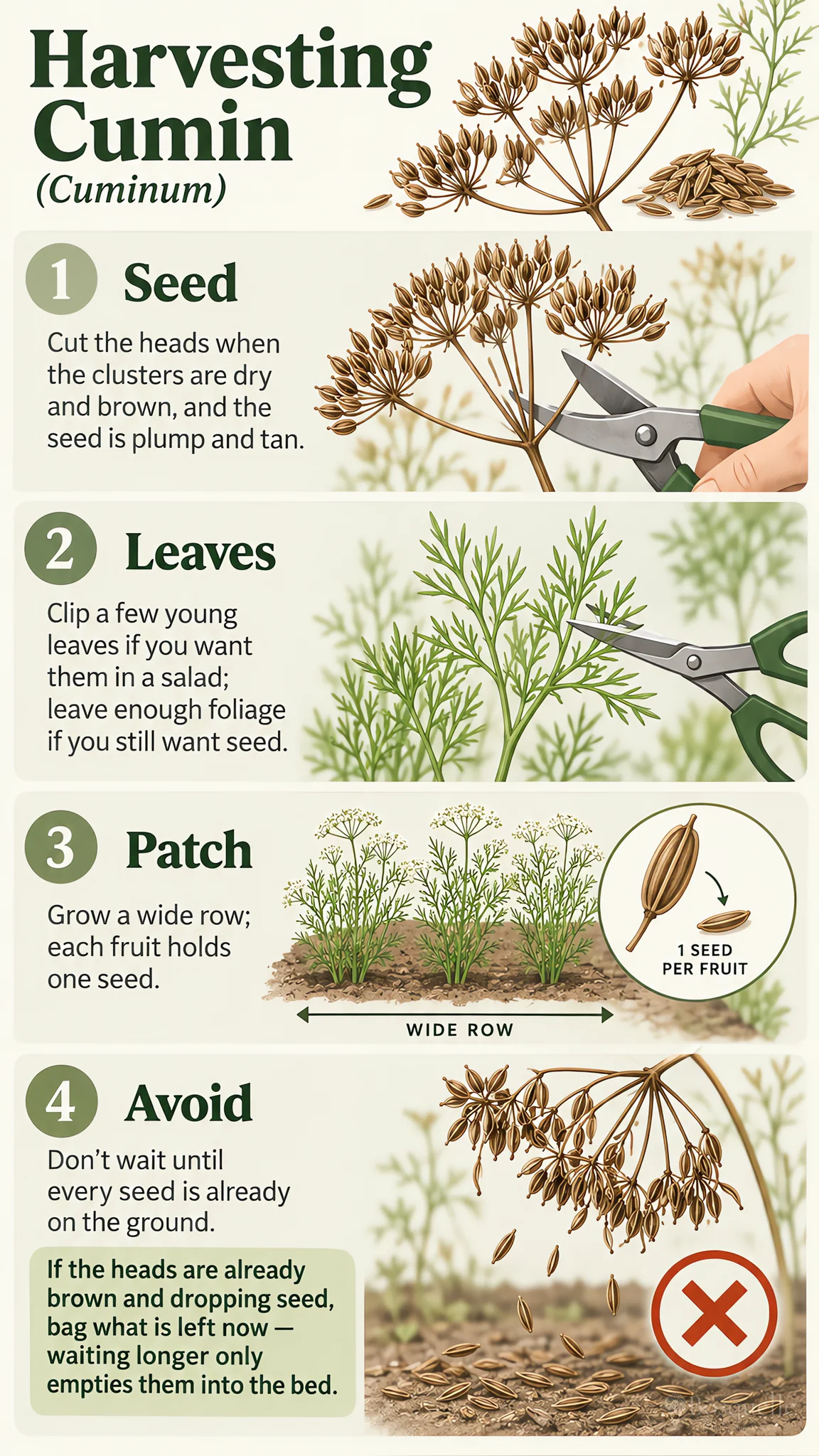 Harvesting Cumin care summary diagram