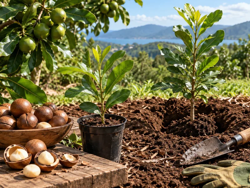 Harvest Macadamia Nuts When They Drop guide illustration