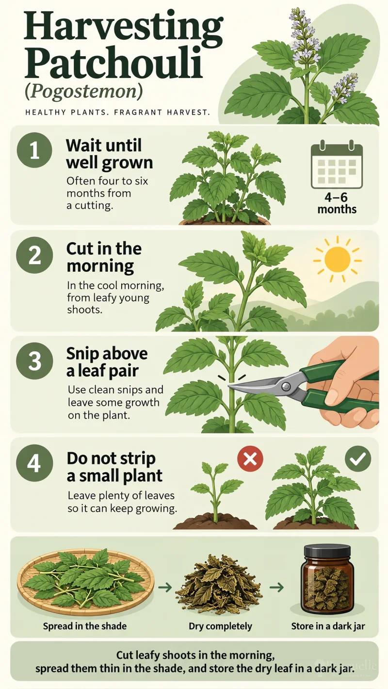 Harvesting Patchouli care summary diagram