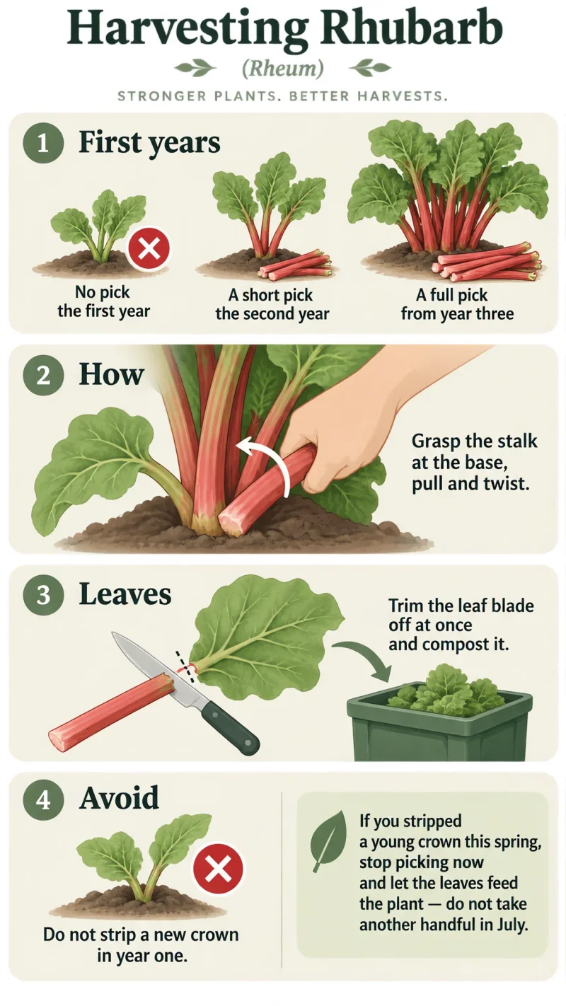 Harvesting Rhubarb care summary diagram