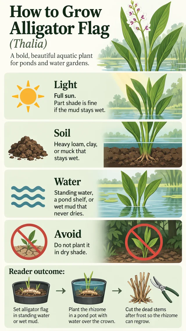 How to Grow Alligator Flag care summary diagram