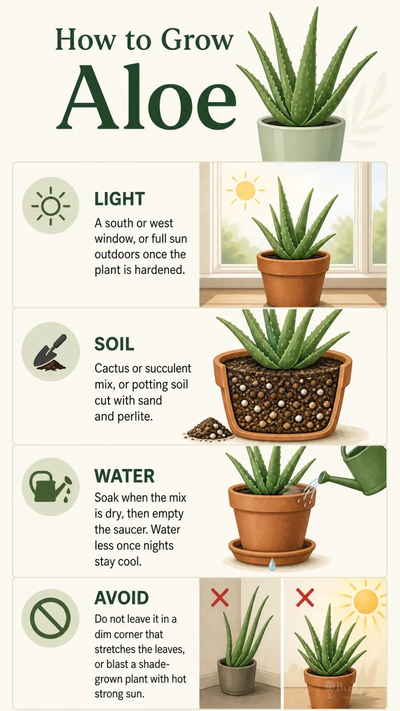 How to Grow Aloe care summary diagram