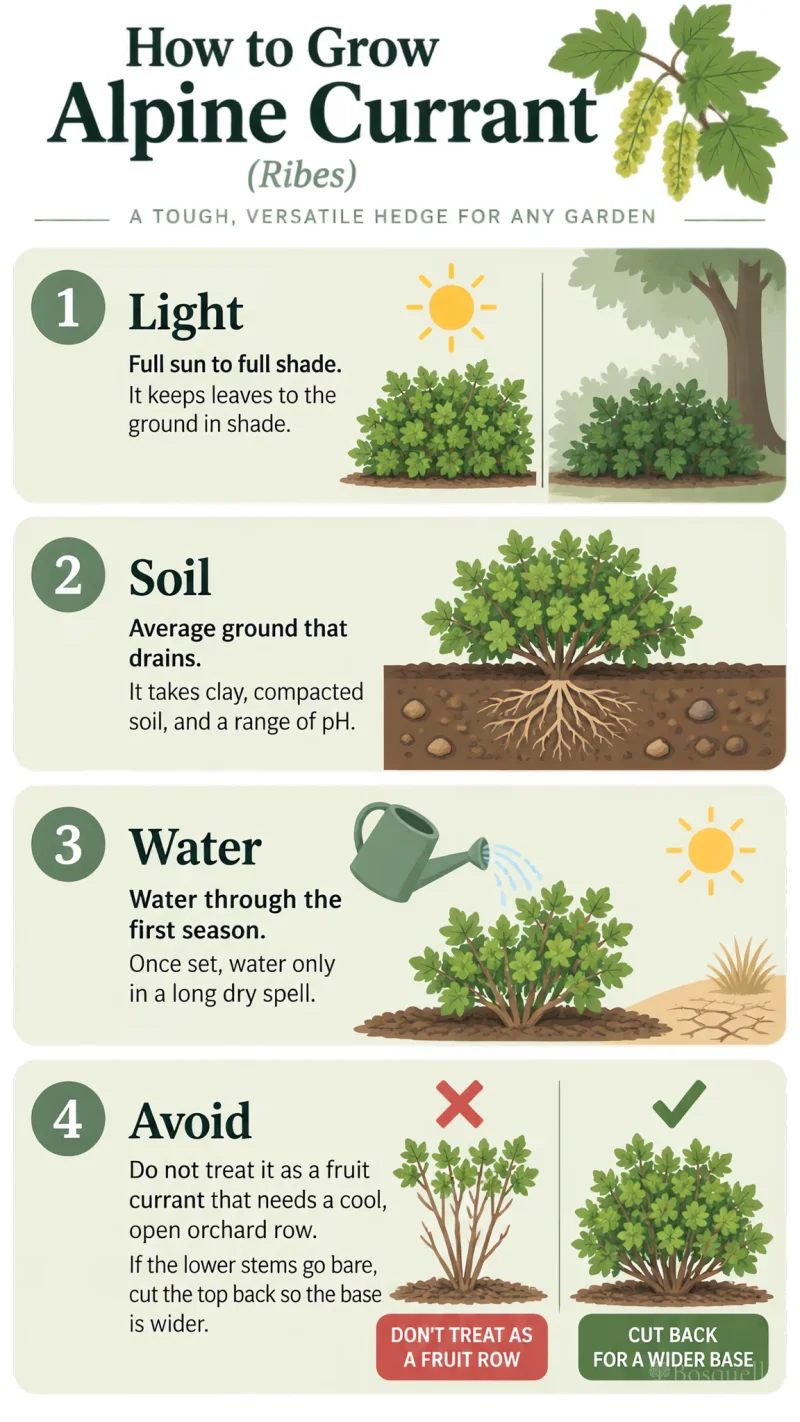 How to Grow Alpine Currant care summary diagram