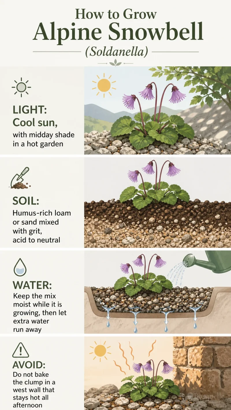 How to Grow Alpine Snowbell care summary diagram