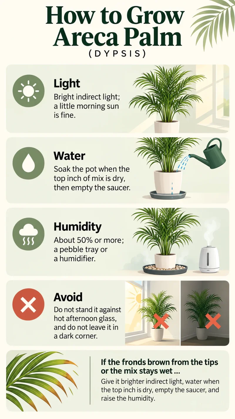How to Grow Areca Palm care summary diagram