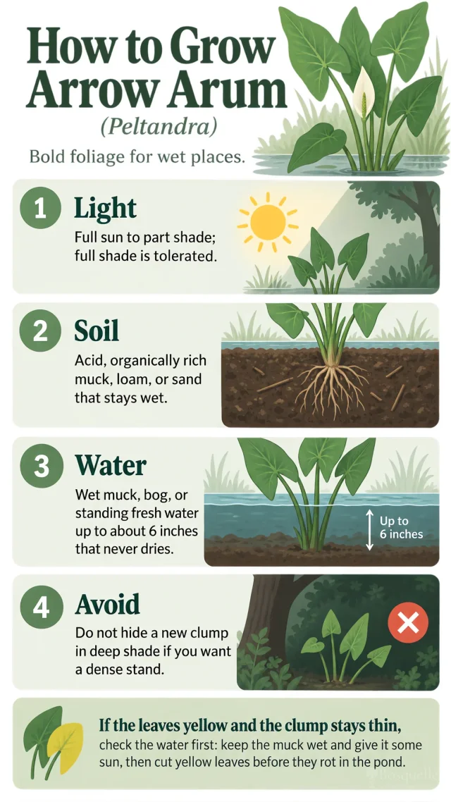 How to Grow Arrow Arum care summary diagram