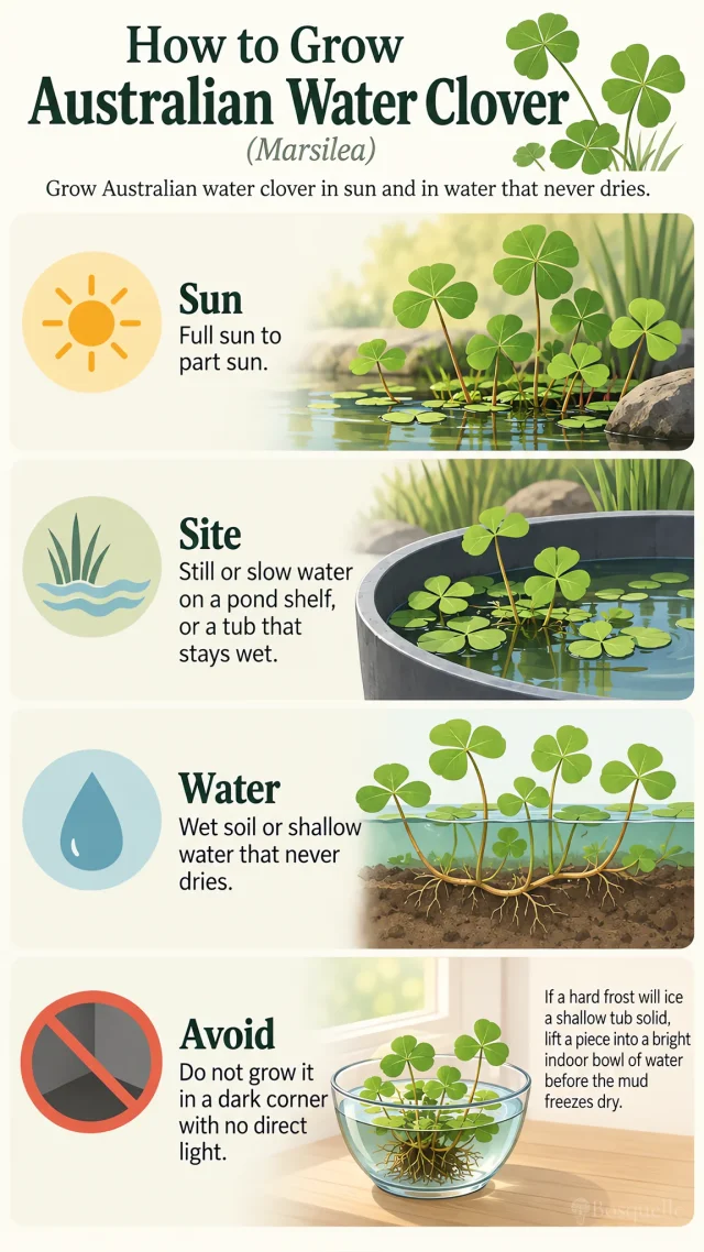 How to Grow Australian Water Clover care summary diagram