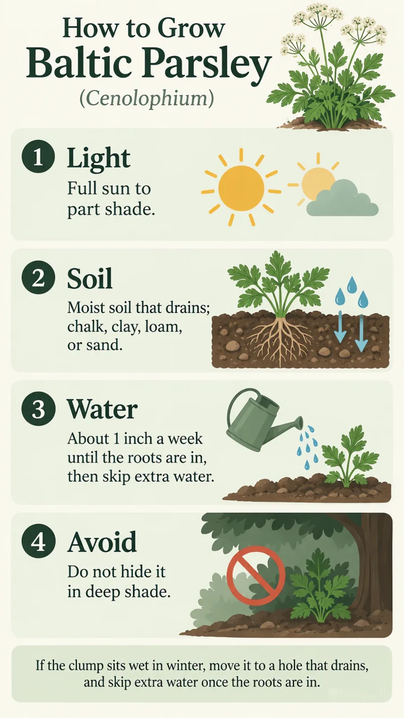 How to Grow Baltic Parsley care summary diagram