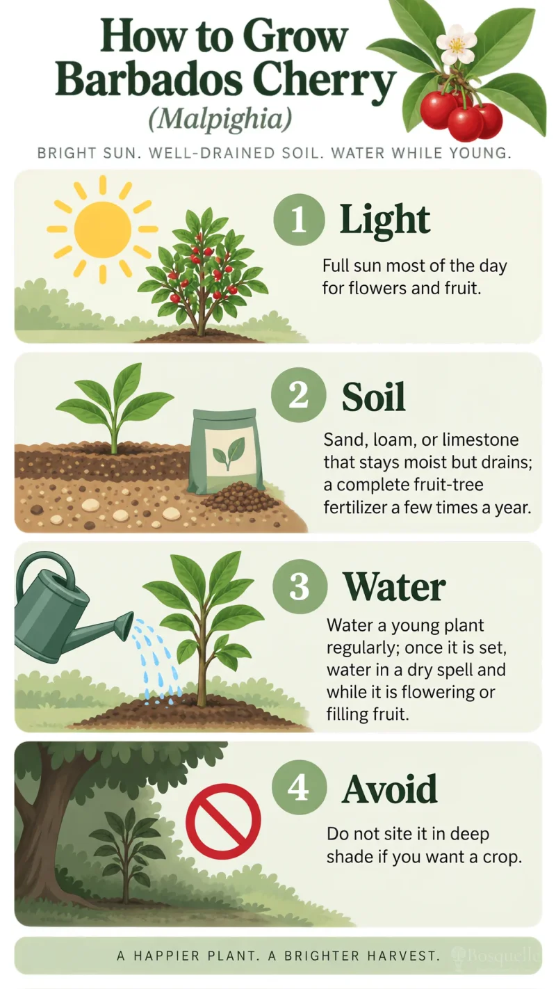 How to Grow Barbados Cherry care summary diagram