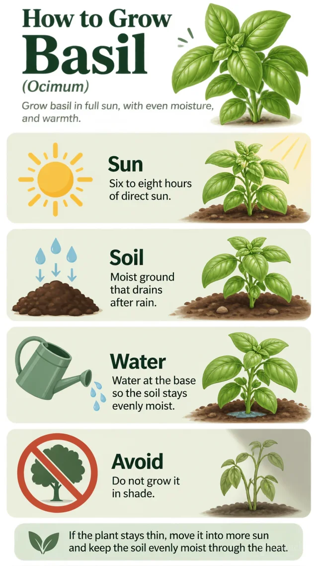 How to Grow Basil care summary diagram