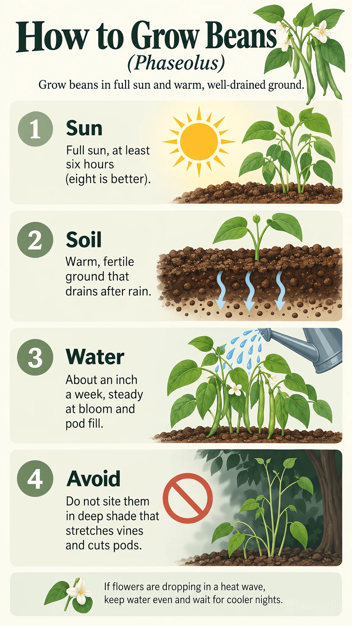 How to Grow Beans care summary diagram