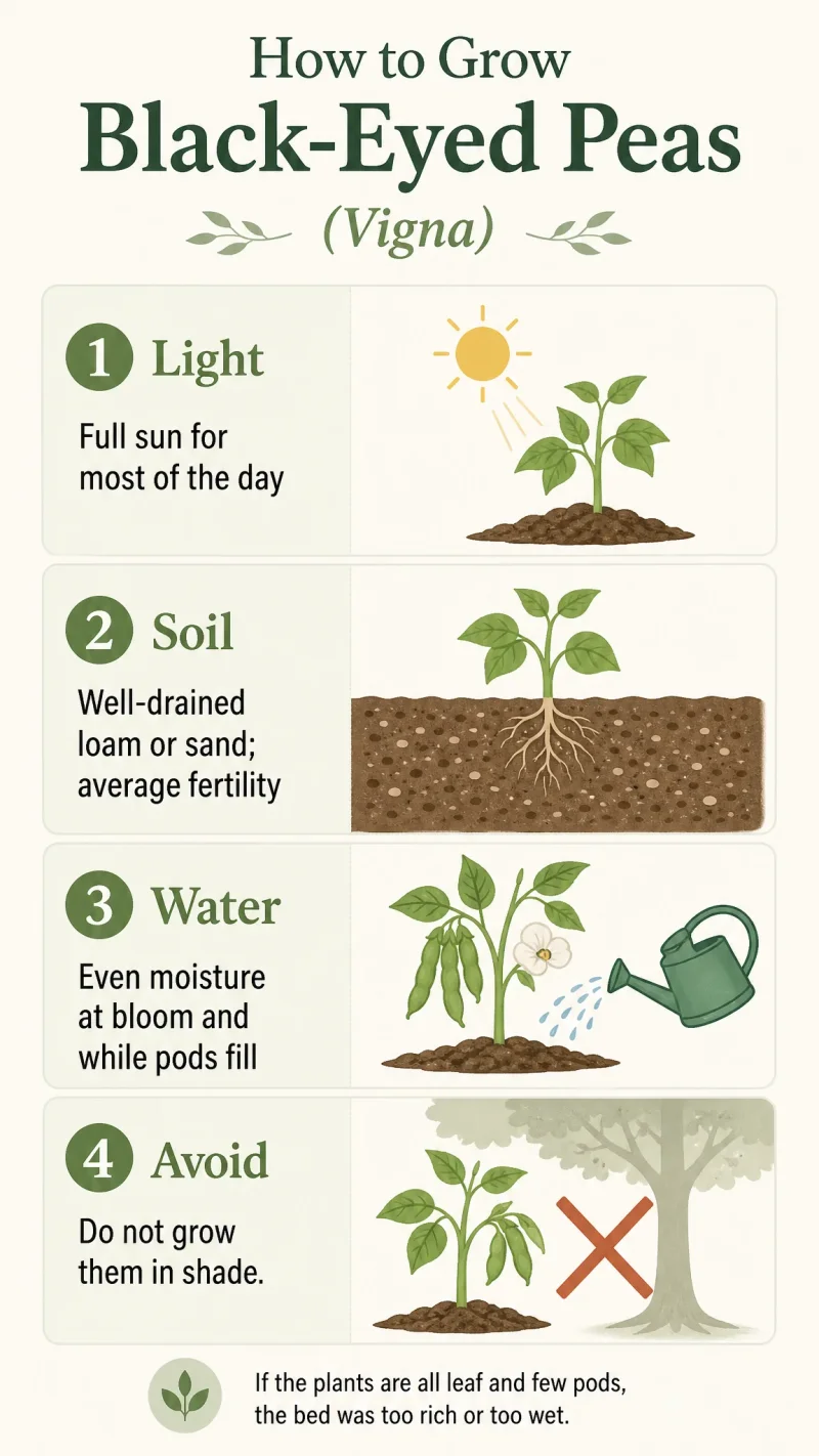How to Grow Black-Eyed Peas care summary diagram