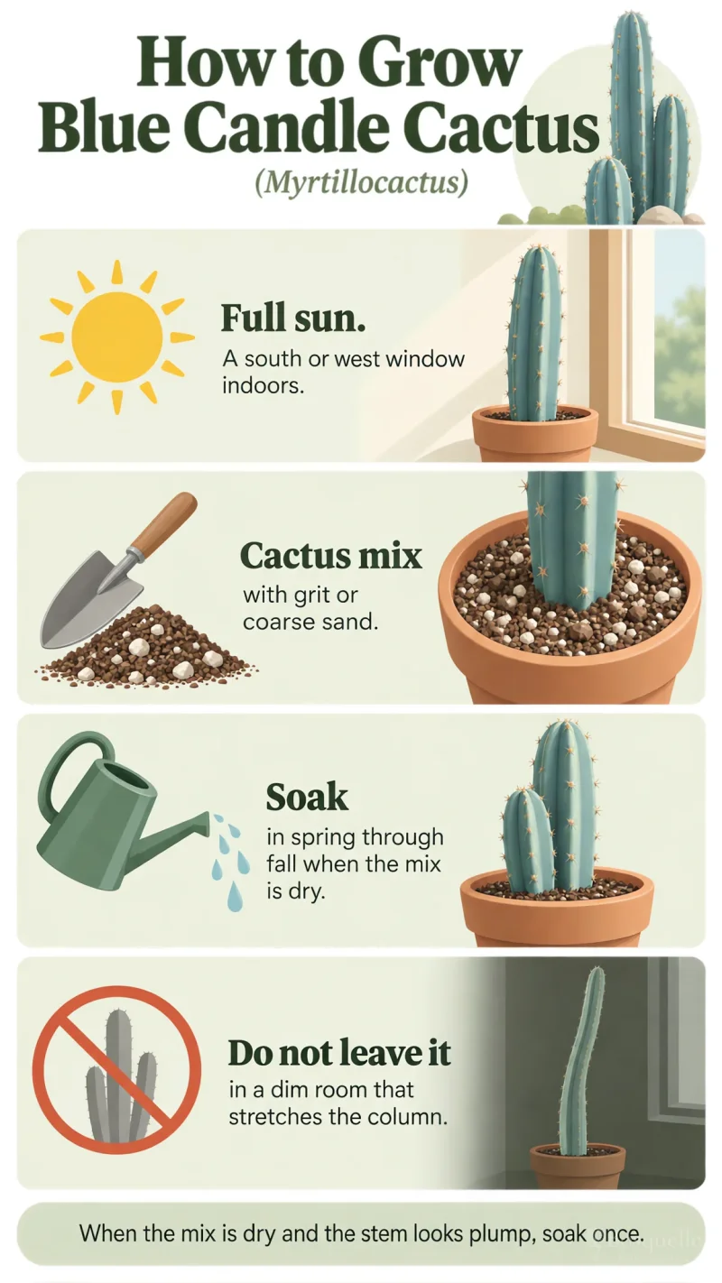 How to Grow Blue Candle Cactus care summary diagram