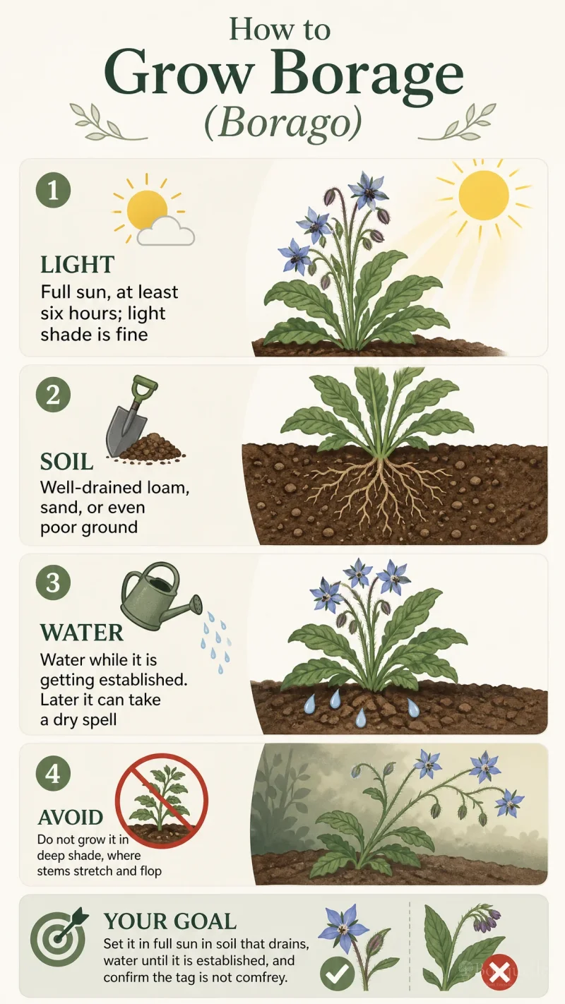 How to Grow Borage care summary diagram