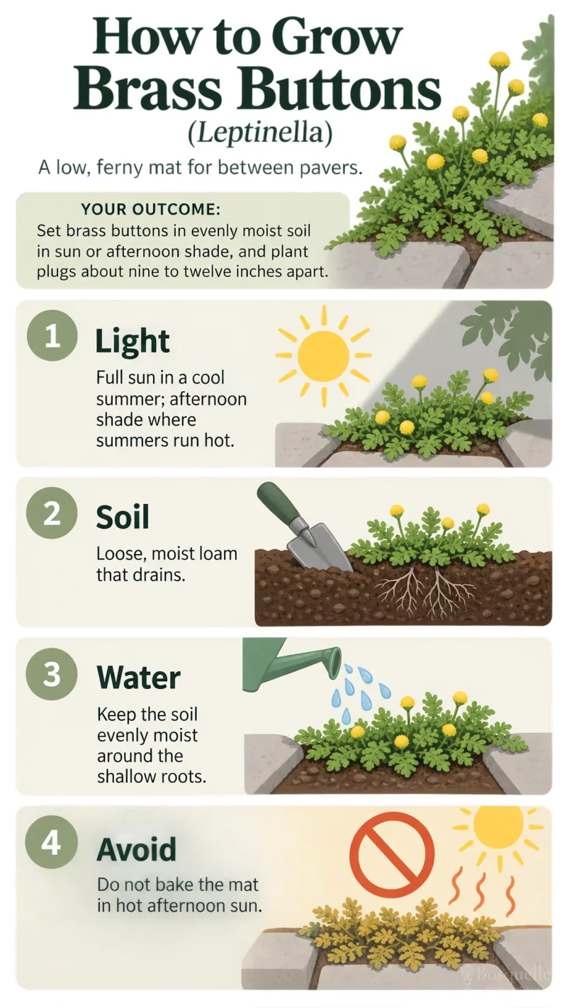 How to Grow Brass Buttons care summary diagram