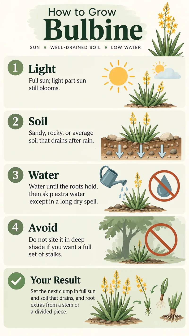 How to Grow Bulbine care summary diagram