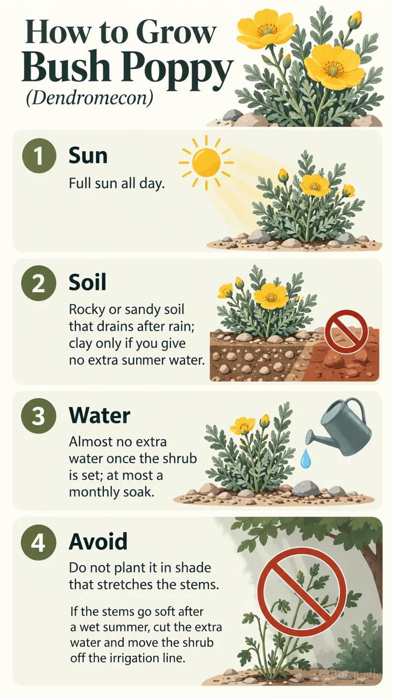 How to Grow Bush Poppy care summary diagram