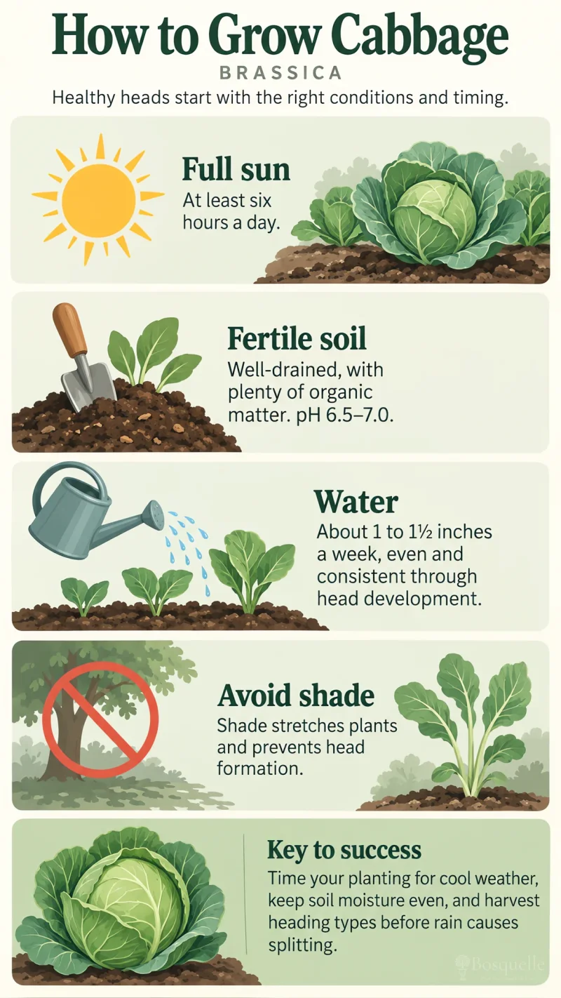 How to Grow Cabbage care summary diagram