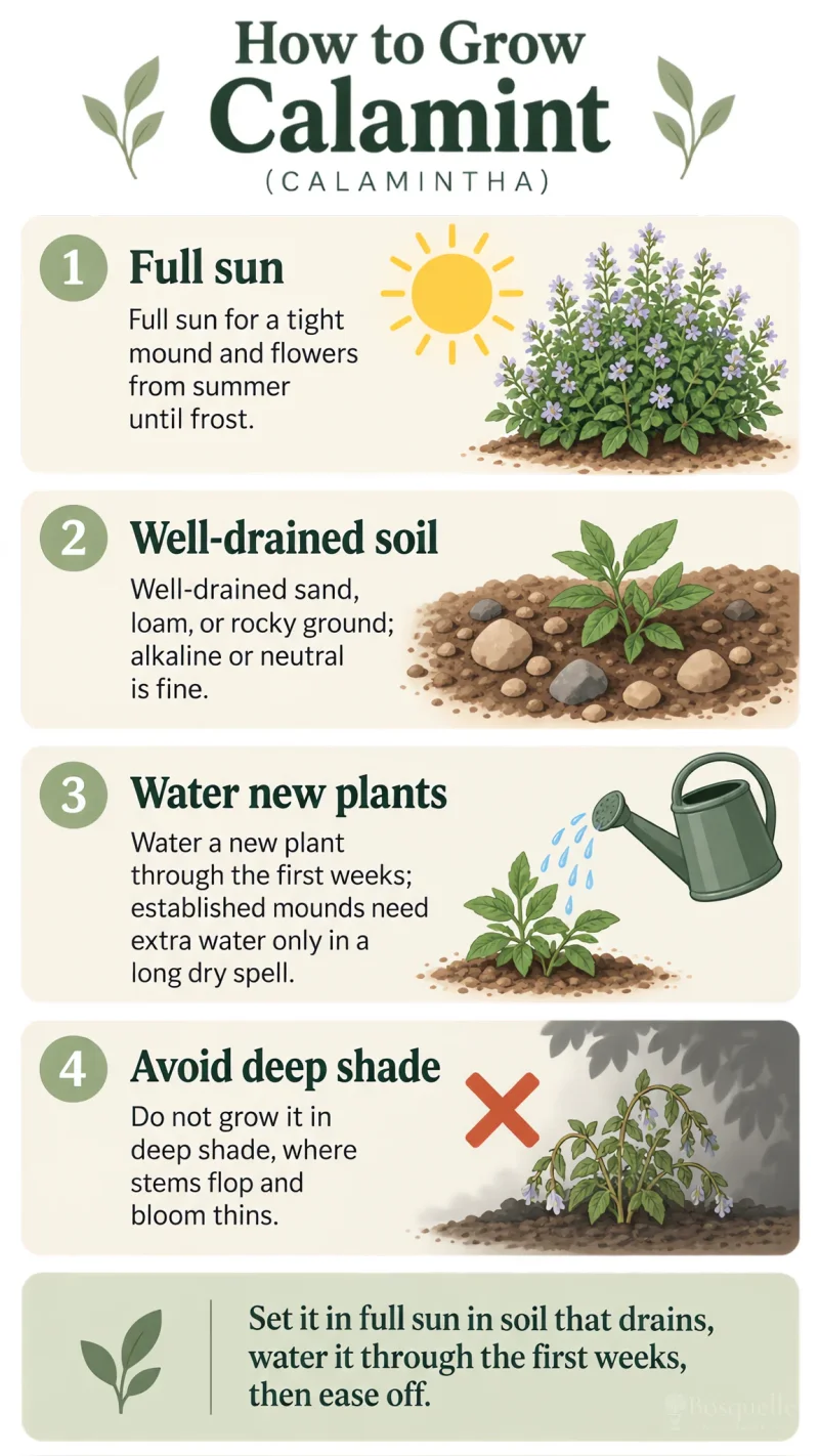 How to Grow Calamint care summary diagram