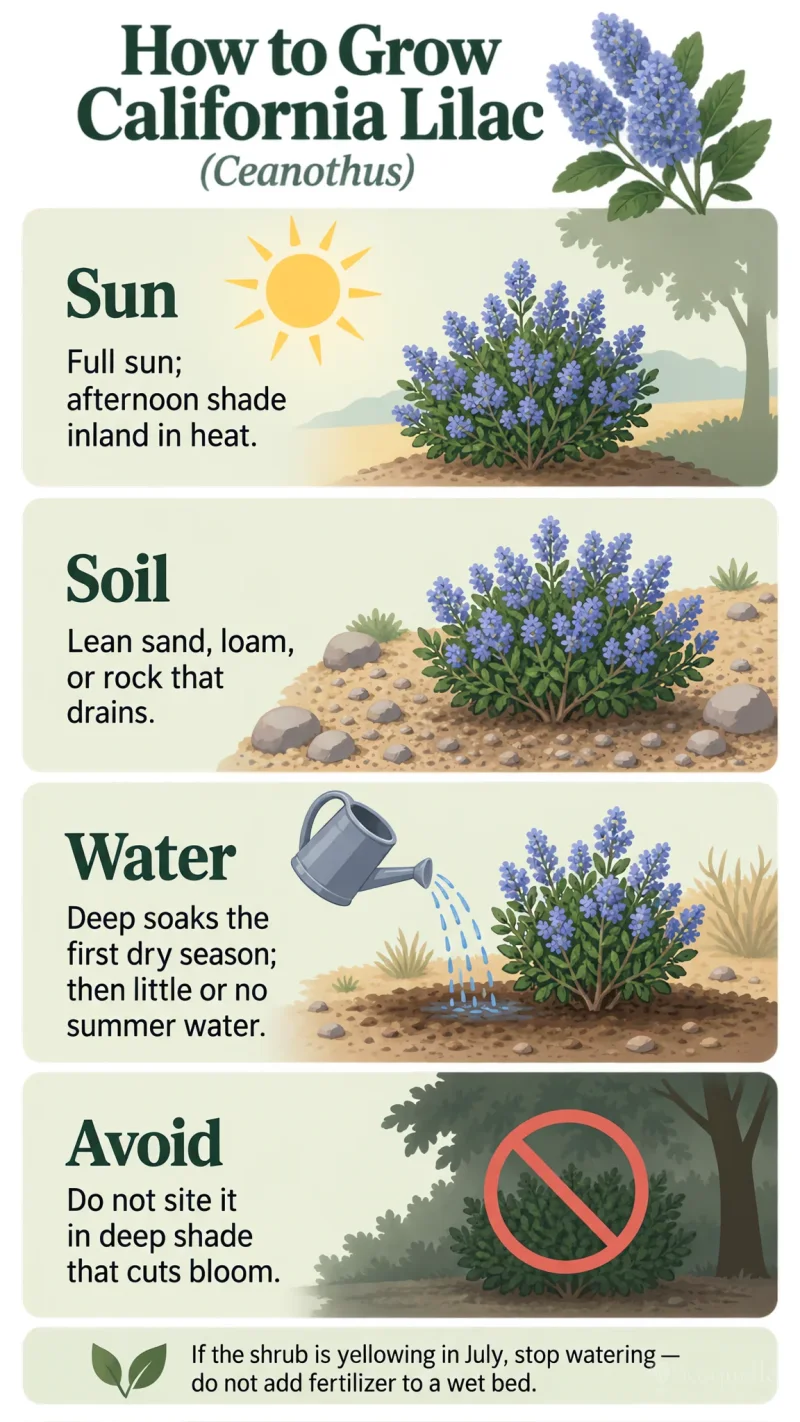 How to Grow California Lilac care summary diagram