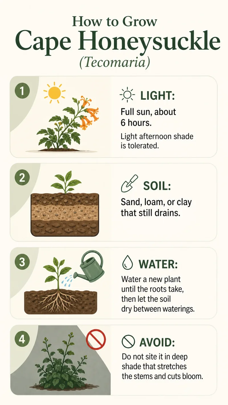 How to Grow Cape Honeysuckle care summary diagram