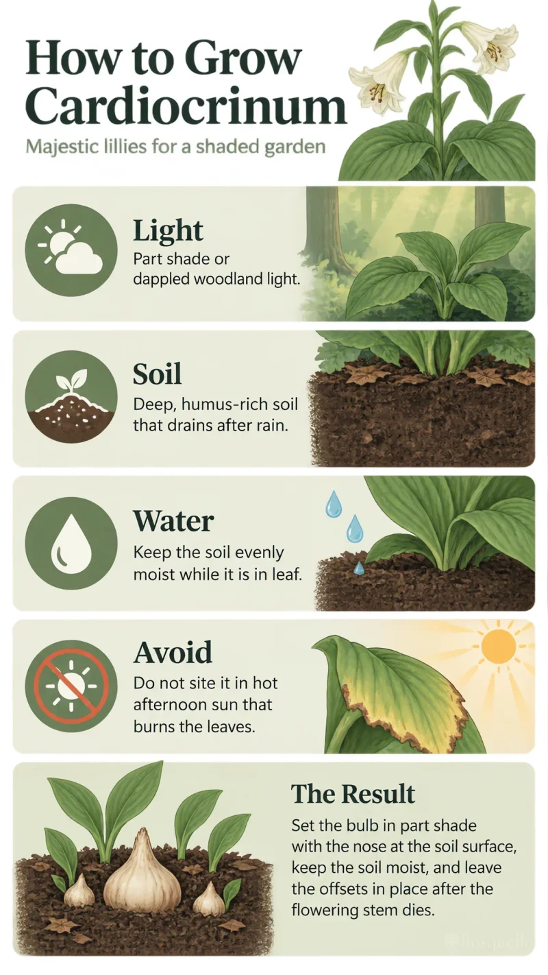 How to Grow Cardiocrinum care summary diagram