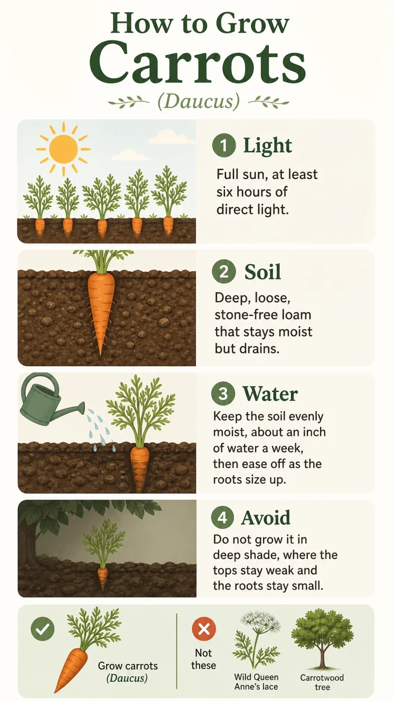 How to Grow Carrots care summary diagram