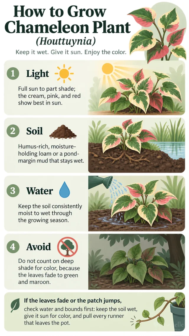 How to Grow Chameleon Plant care summary diagram