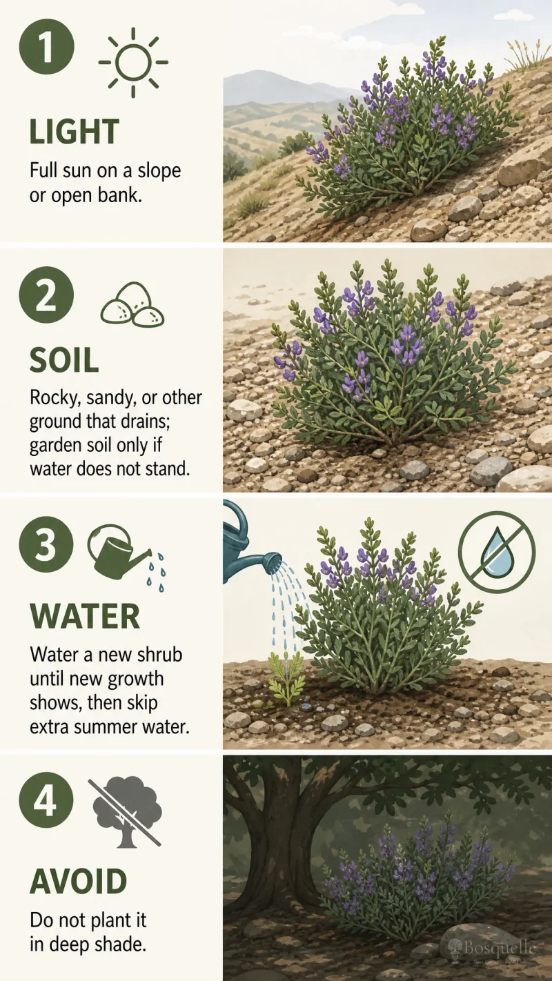 How to Grow Chaparral Pea care summary diagram