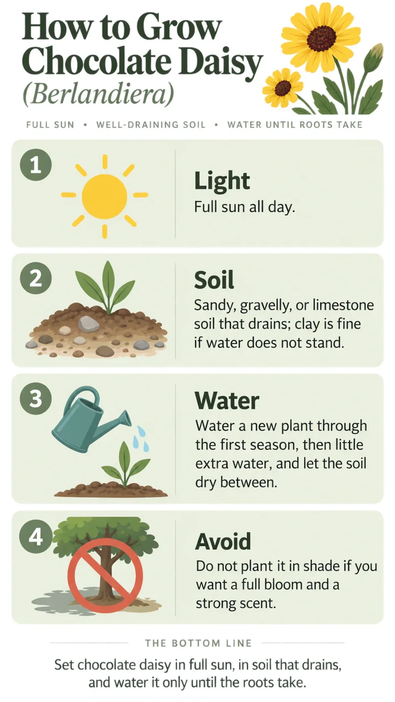 How to Grow Chocolate Daisy care summary diagram