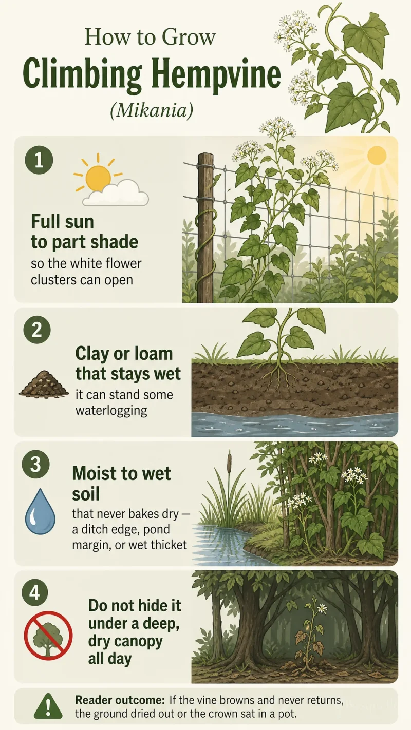 How to Grow Climbing Hempvine care summary diagram